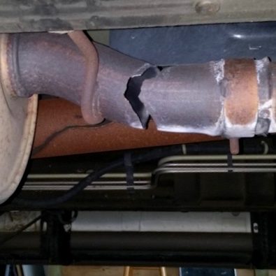 A corroded exhaust pipe